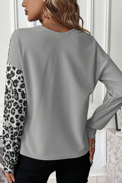 Leopard Color Block Round Neck T-Shirt - T-Shirts - Shirts & Tops - 5 - 2024