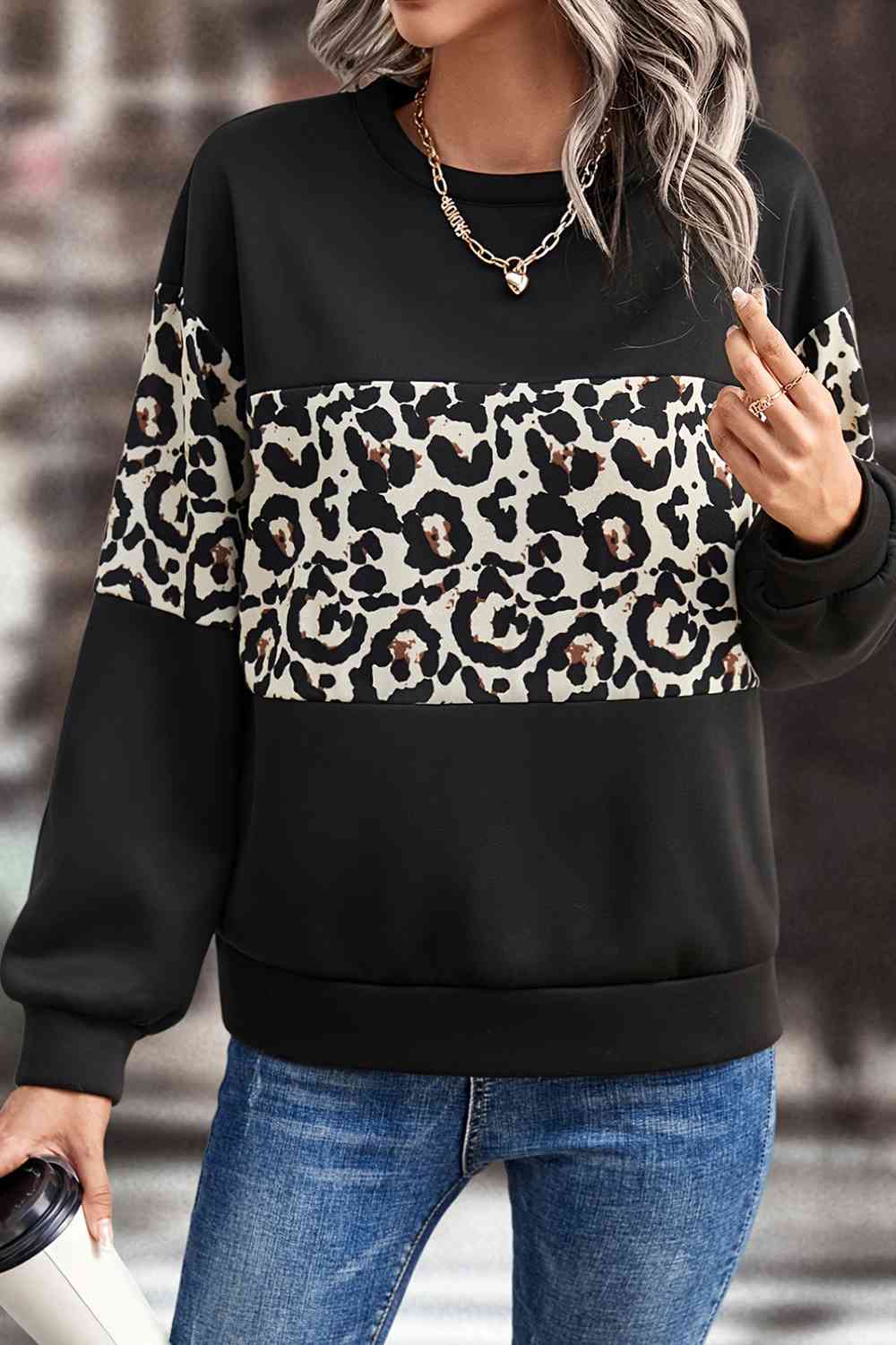 Leopard Dropped Shoulder Sweatshirt - Black / S - T-Shirts - Shirts & Tops - 7 - 2024