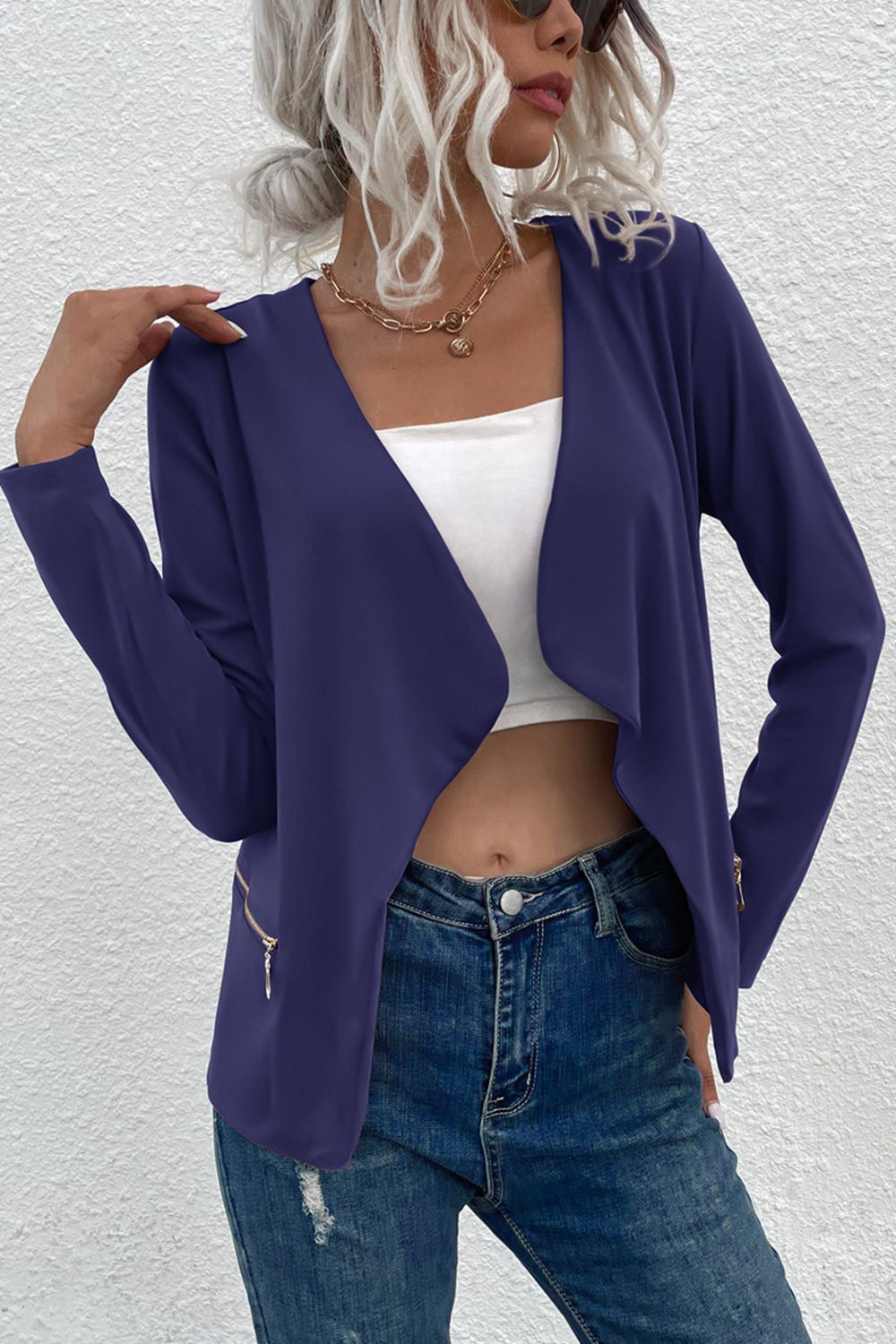 Open Front Zipper Pocket Cardigan - Women’s Clothing & Accessories - Shirts & Tops - 4 - 2024