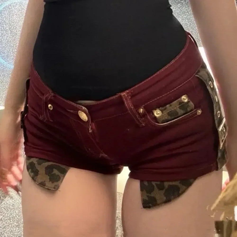 Low Rise Y2K Shorts – Leopard Patchwork E-Girl Style - Women’s Clothing & Accessories - Shorts - 1