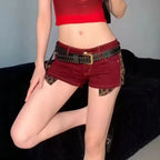 Low Rise Y2K Shorts – Leopard Patchwork E-Girl Style - Women’s Clothing & Accessories - Shorts - 2