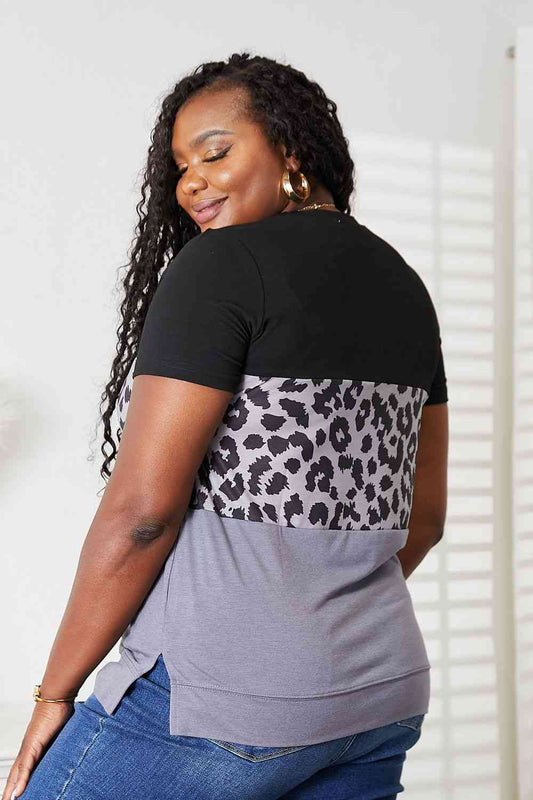 Leopard Print Color Block Short Sleeve T-Shirt - T-Shirts - Shirts & Tops - 2 - 2024