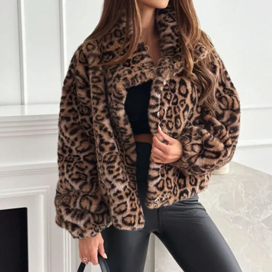 Leopard Print Faux Fur Jacket - Tops & Tees - Jacket - 1