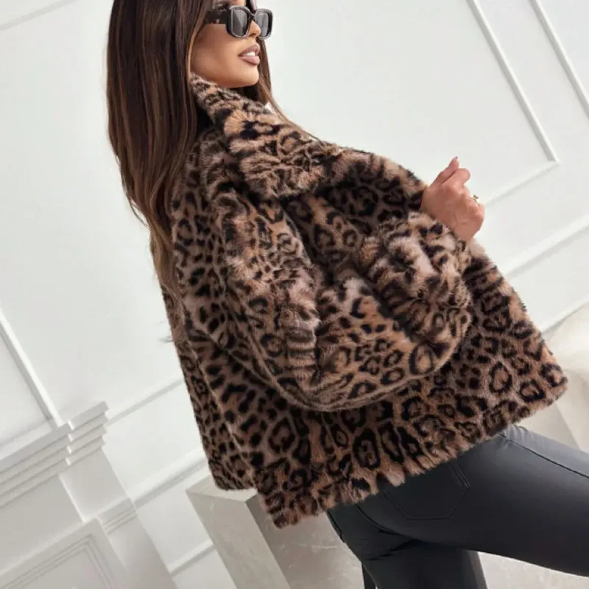 Leopard Print Faux Fur Jacket - Tops & Tees - Jacket - 2