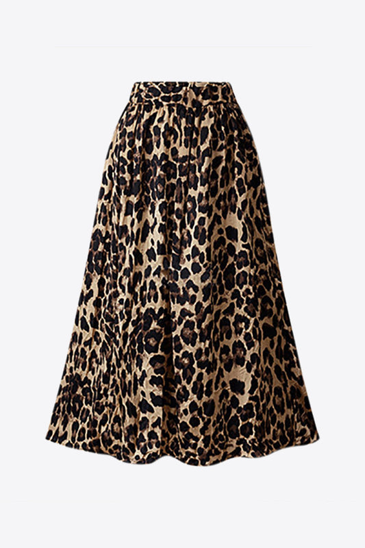 Plus Size Leopard Print Midi Skirt - Leopard / L - Bottoms - Skirts - 1 - 2024