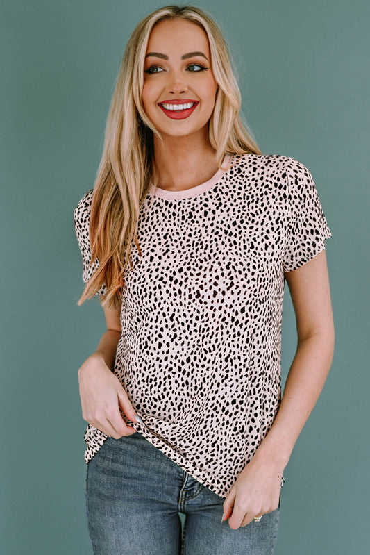 Leopard Print Round Neck Tee - Pink / S - T-Shirts - Shirts & Tops - 1 - 2024