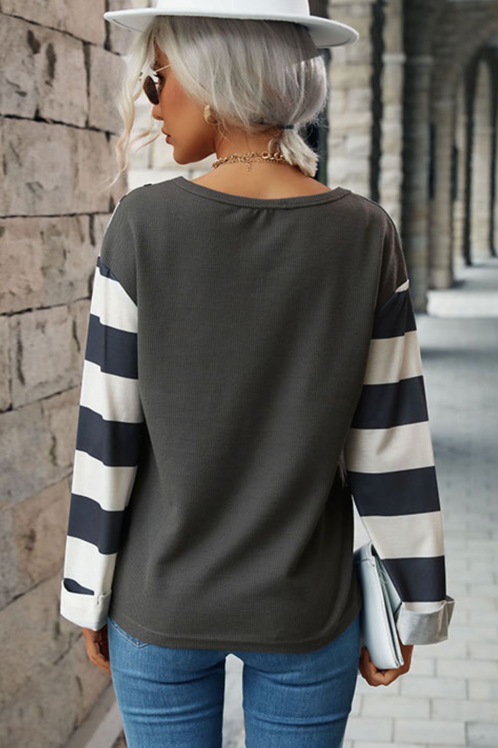 Leopard Striped Round Neck Long Sleeve Tee - T-Shirts - Shirts & Tops - 3 - 2024