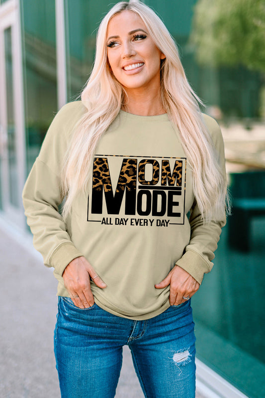 Letter Graphic Leopard Dropped Shoulder Sweatshirt - Khaki / S - T-Shirts - Shirts & Tops - 1 - 2024