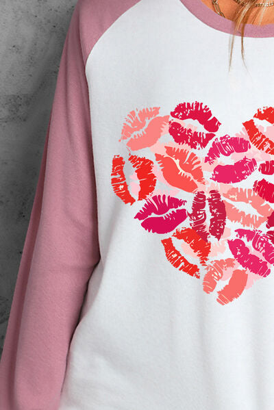 Lip Graphic Round Neck Long Sleeve T-Shirt - T-Shirts - Shirts & Tops - 2 - 2024