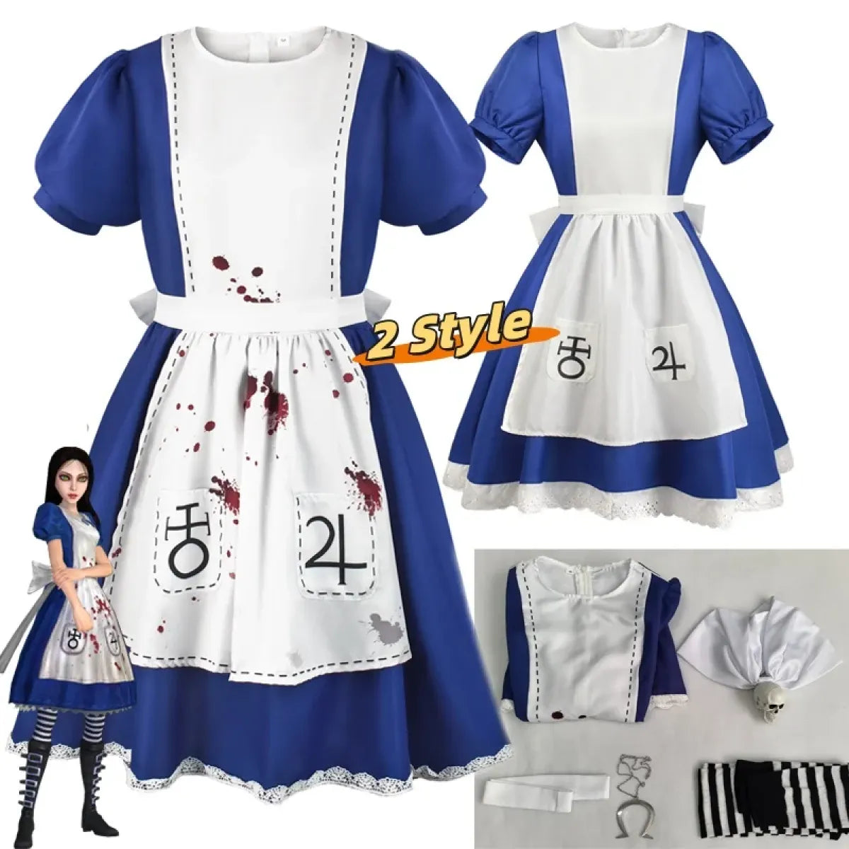 Gothic Alice Lolita Cosplay Dress Set with Blood – Kawaii Stop