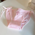 Cross Embroidered Low-Waist Lace-Up Lolita Cotton Panties – Kawaii - Sexy Lingerie - Panties - 6