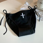 Cross Embroidered Low-Waist Lace-Up Lolita Cotton Panties – Kawaii - Sexy Lingerie - Panties - 5