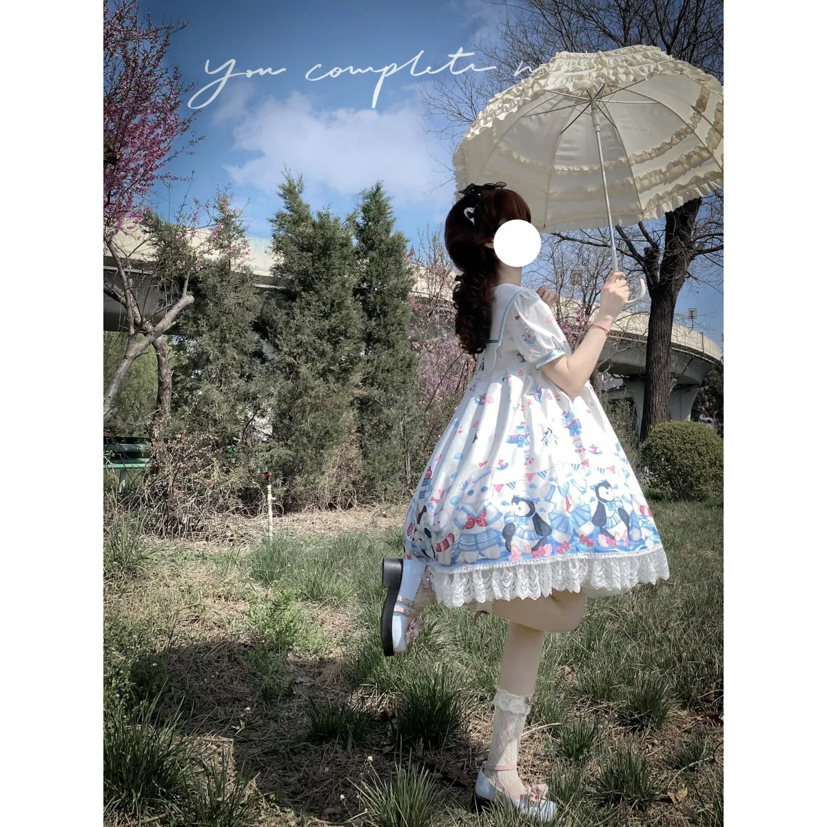 Lolita Dress With Cute Cat and Penguin Print - All Dresses - 1