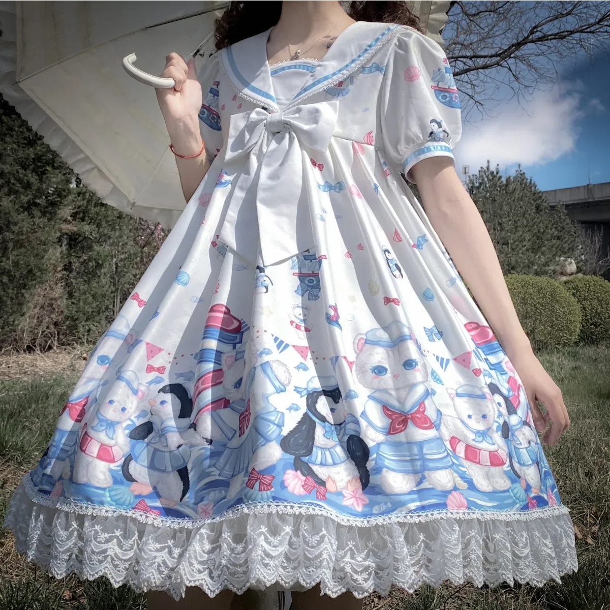 Lolita Dress With Cute Cat and Penguin Print - All Dresses - 10