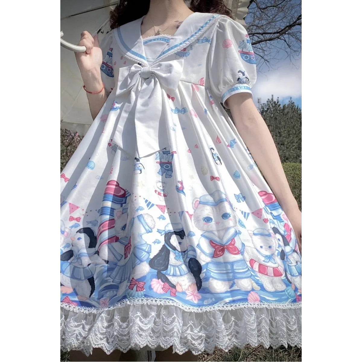 Lolita Dress With Cute Cat and Penguin Print - All Dresses - 2