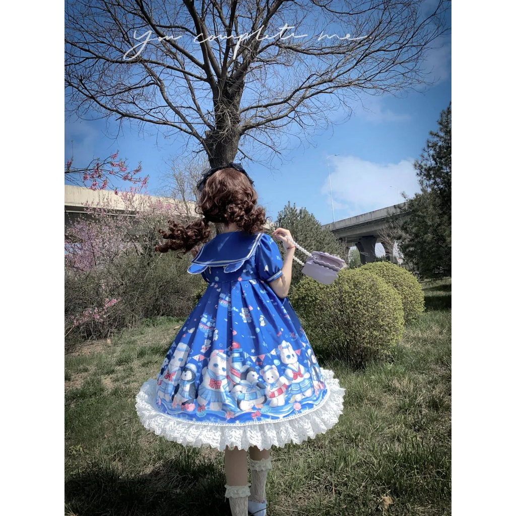 Lolita Dress With Cute Cat and Penguin Print - All Dresses - 4