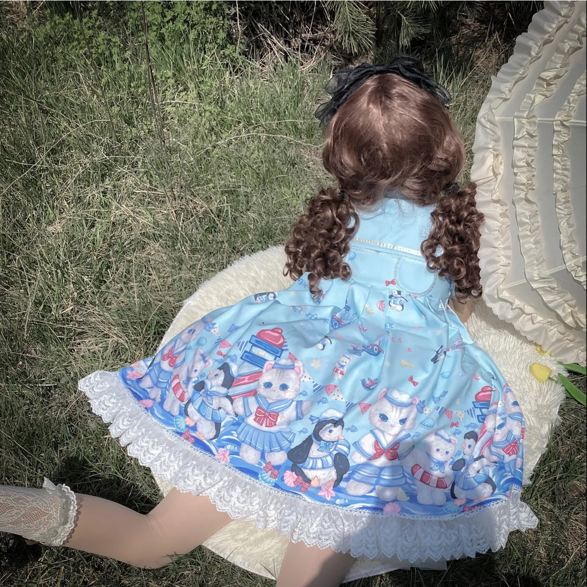 Lolita Dress With Cute Cat and Penguin Print - All Dresses - 7