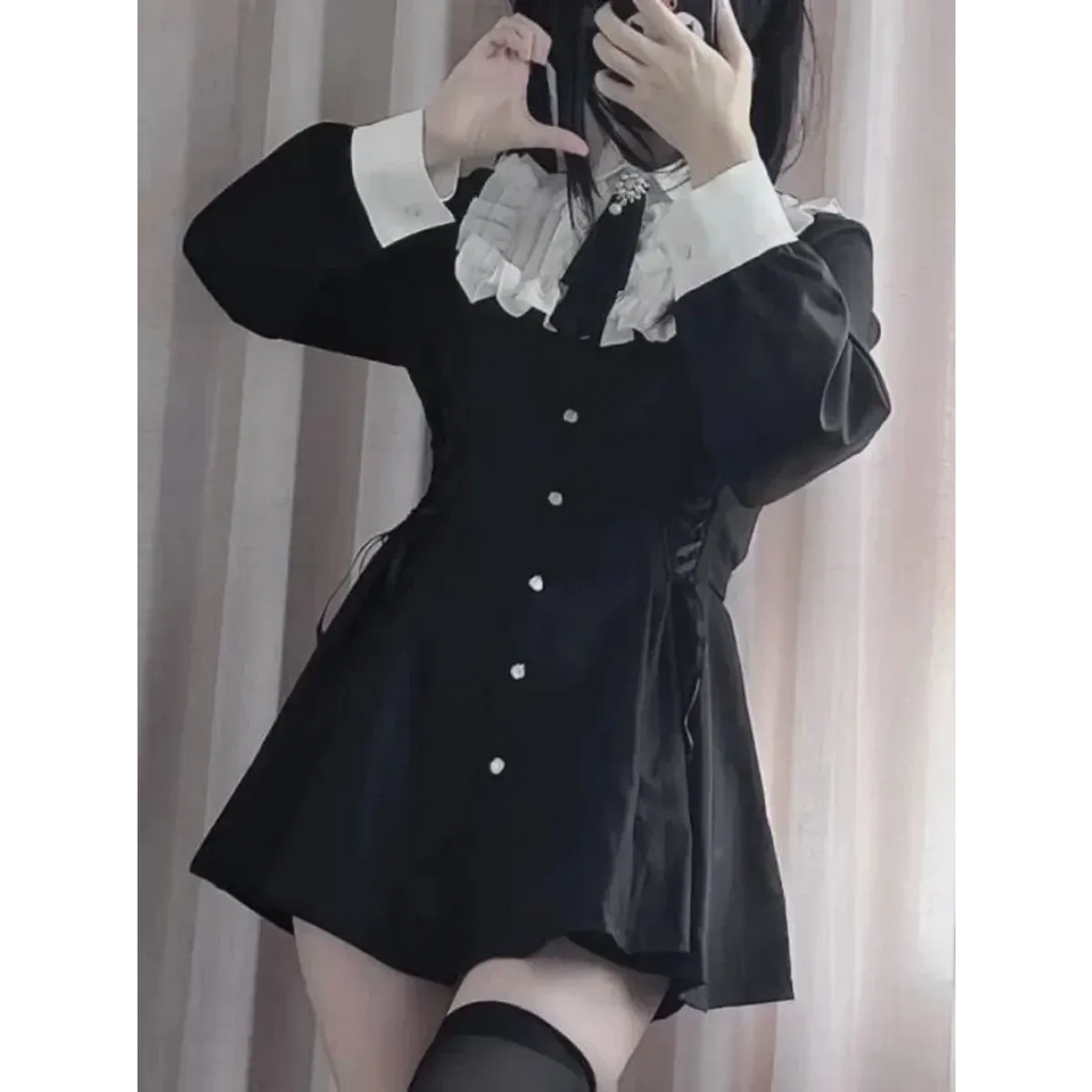 Lolita Harajuku Set – Lace Blouse & High Waist Skirt - Bottoms - Sets - 2