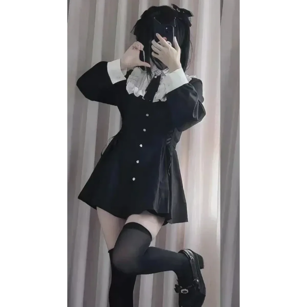 Lolita Harajuku Set – Lace Blouse & High Waist Skirt - Bottoms - Sets - 5