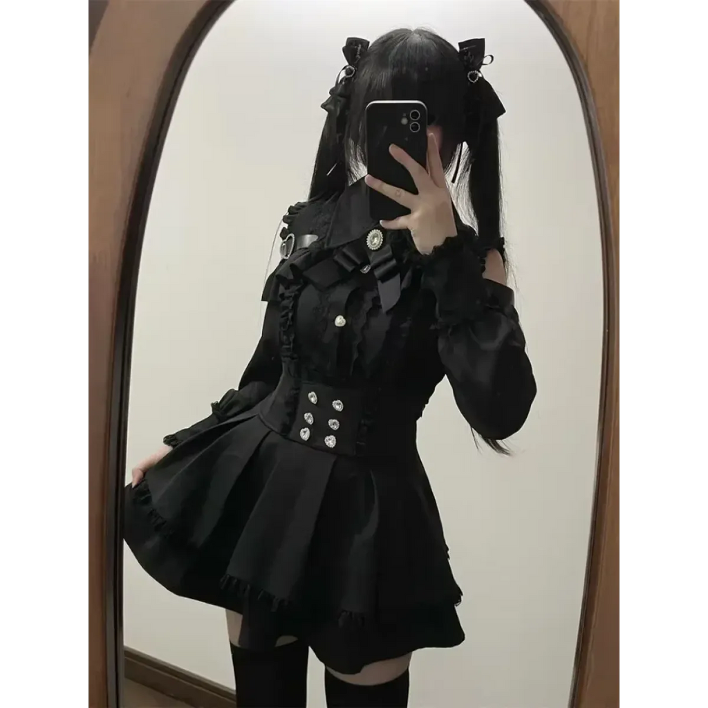 Lolita Harajuku Set – Lace Blouse & High Waist Skirt - Bottoms - Sets - 6