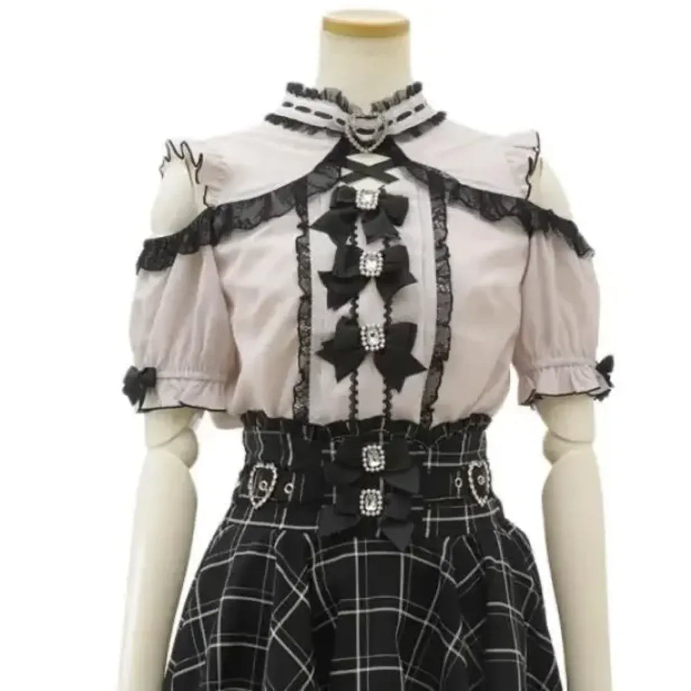 Lolita Lace Bow Off Shoulder Blouse - Women’s Clothing & Accessories - Short - Round - Shirts & Blouses - 1