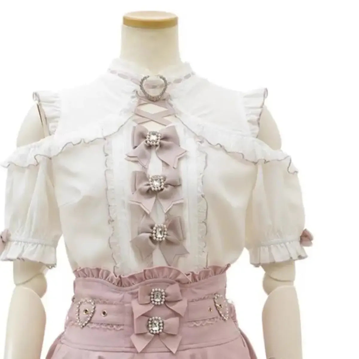 Lolita Lace Bow Off Shoulder Blouse - Women’s Clothing & Accessories - Short - Round - Shirts & Blouses - 12