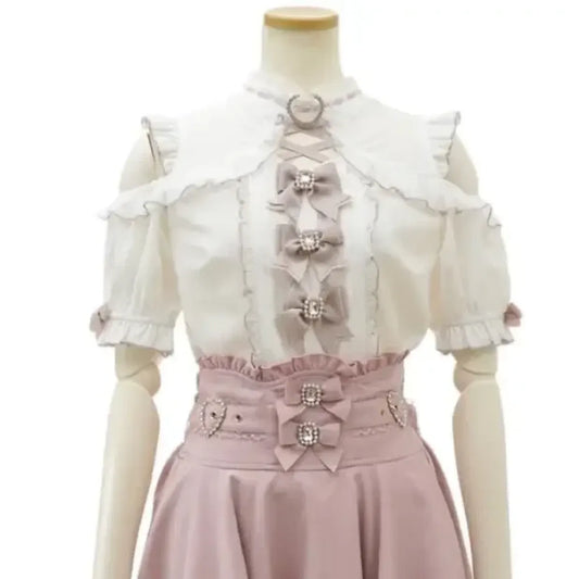 Lolita Lace Bow Off Shoulder Blouse - Anime - Short - Round - Shirts & Blouses - 17