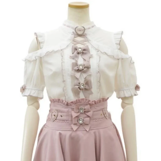 Lolita Lace Bow Off Shoulder Blouse - Women’s Clothing & Accessories - Short - Round - Shirts & Blouses - 2