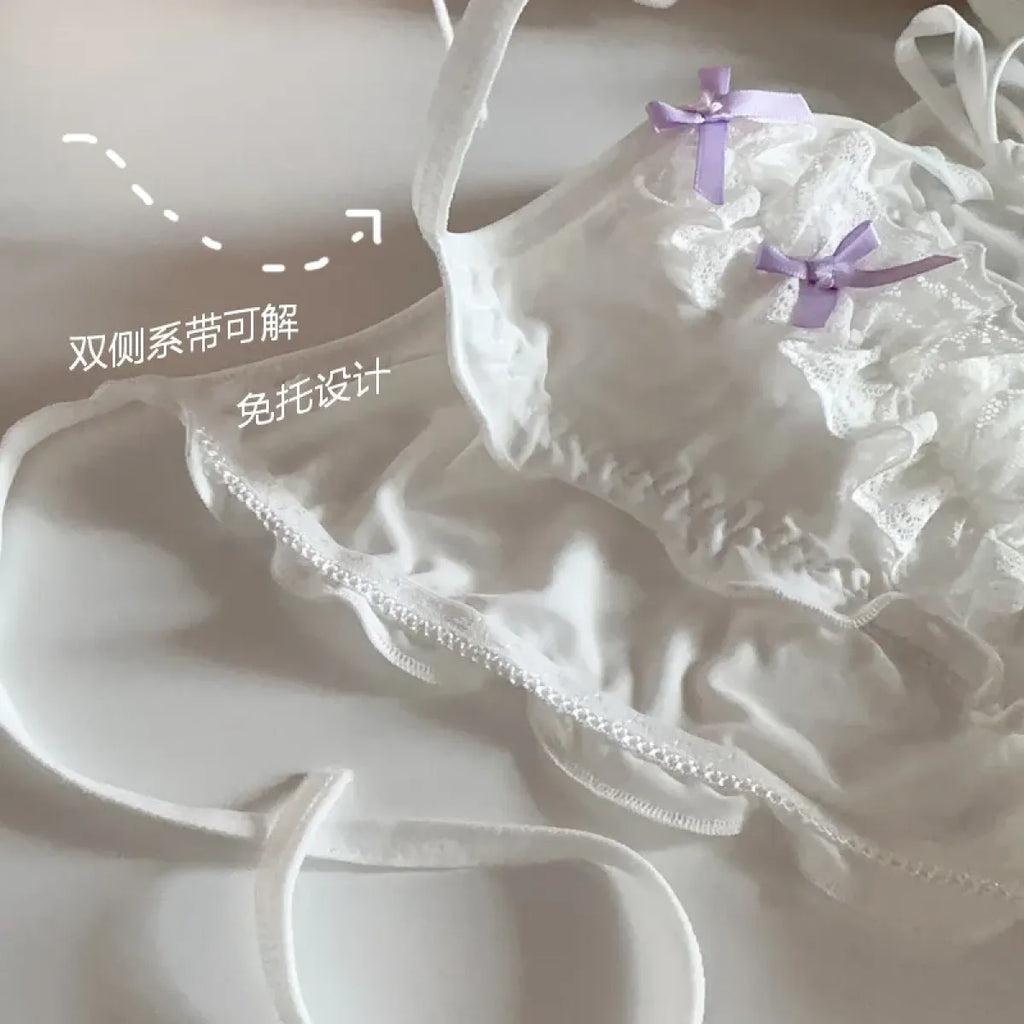 Lolita Lace Ruffle Bow Panties – Cute Low Waist Tie-Up Briefs - Women’s Clothing & Accessories - Panties - 4