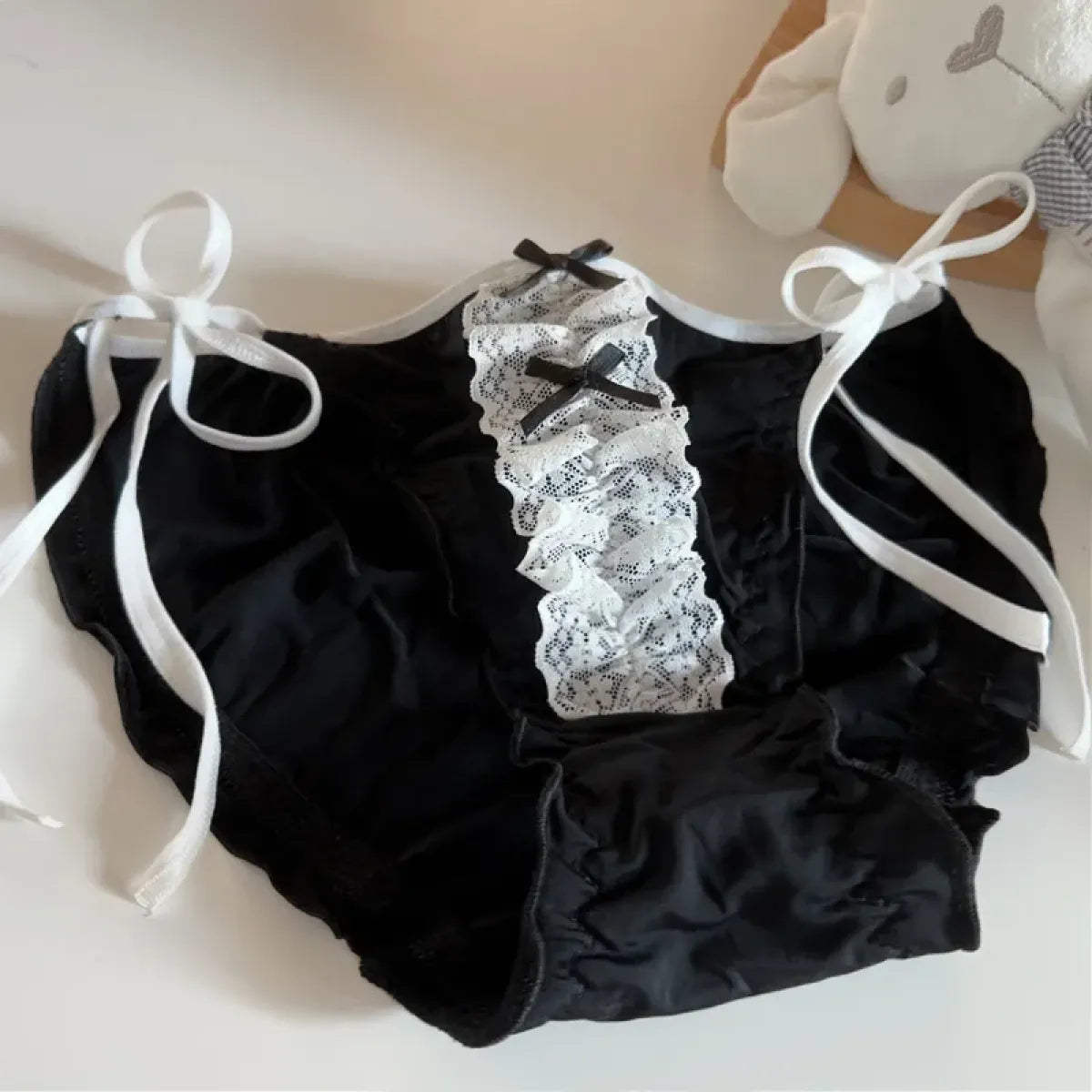 Lolita Lace Ruffle Bow Panties – Cute Low Waist Tie-Up Briefs - Women’s Clothing & Accessories - Panties - 9