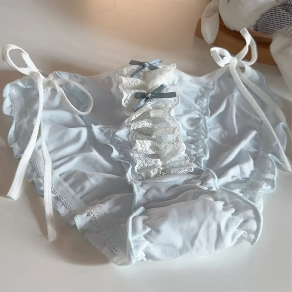 Lolita Lace Ruffle Bow Panties – Cute Low Waist Tie-Up Briefs - Women’s Clothing & Accessories - Panties - 8
