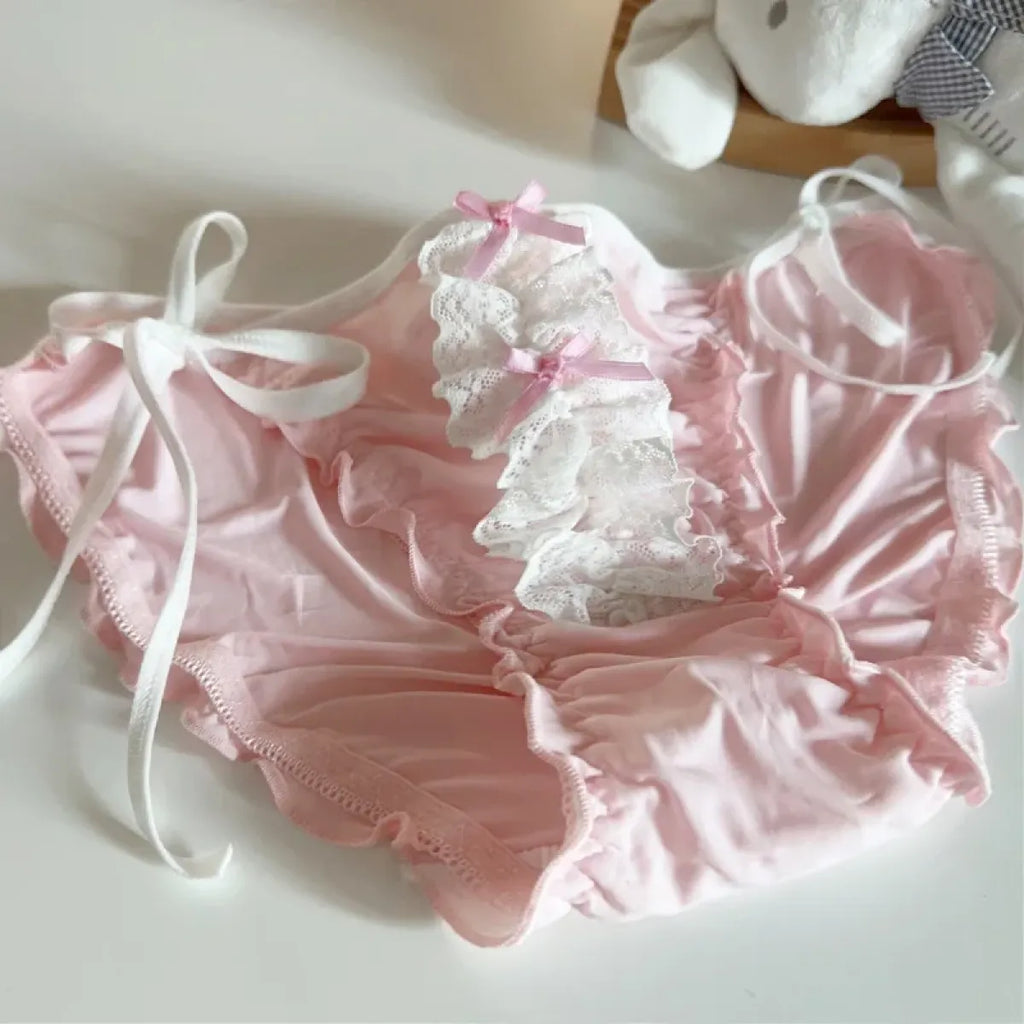 Lolita Lace Ruffle Bow Panties – Cute Low Waist Tie-Up Briefs - Women’s Clothing & Accessories - Panties - 6