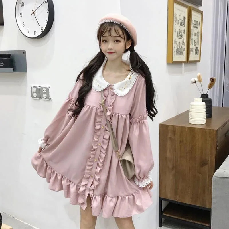 Lolita OP Dress Women Harajuku Long Sleeve Doll Style Lace Trim - All Dresses - Dresses - 2025 - 5 - Worldwide Shipping