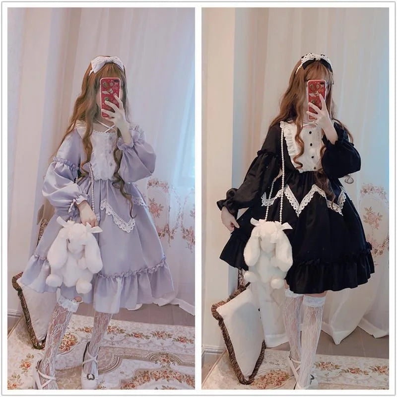 Lolita OP Dress Women Harajuku Long Sleeve Doll Style Lace Trim - All Dresses - Dresses - 2025 - 6 - Worldwide Shipping