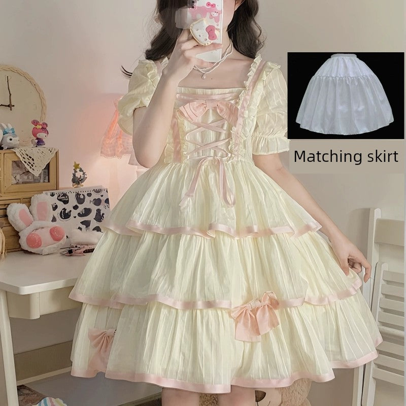 Lolita Princess Dress Fairy Birthday Trailing Lolita - Generate pink OP + bow tail + skirt / M (suitable for 47.50