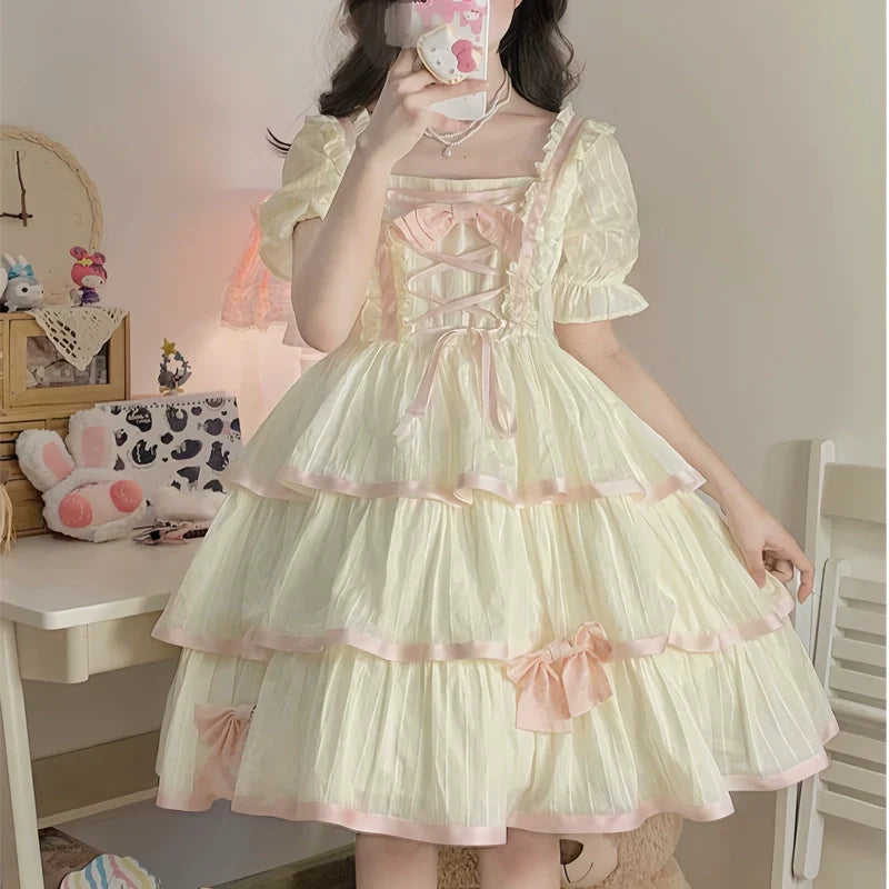 Lolita Princess Dress Fairy Birthday Trailing Lolita - Generate pink OP + bow tail / S (suitable for 40.00 kg-47.50 kg,