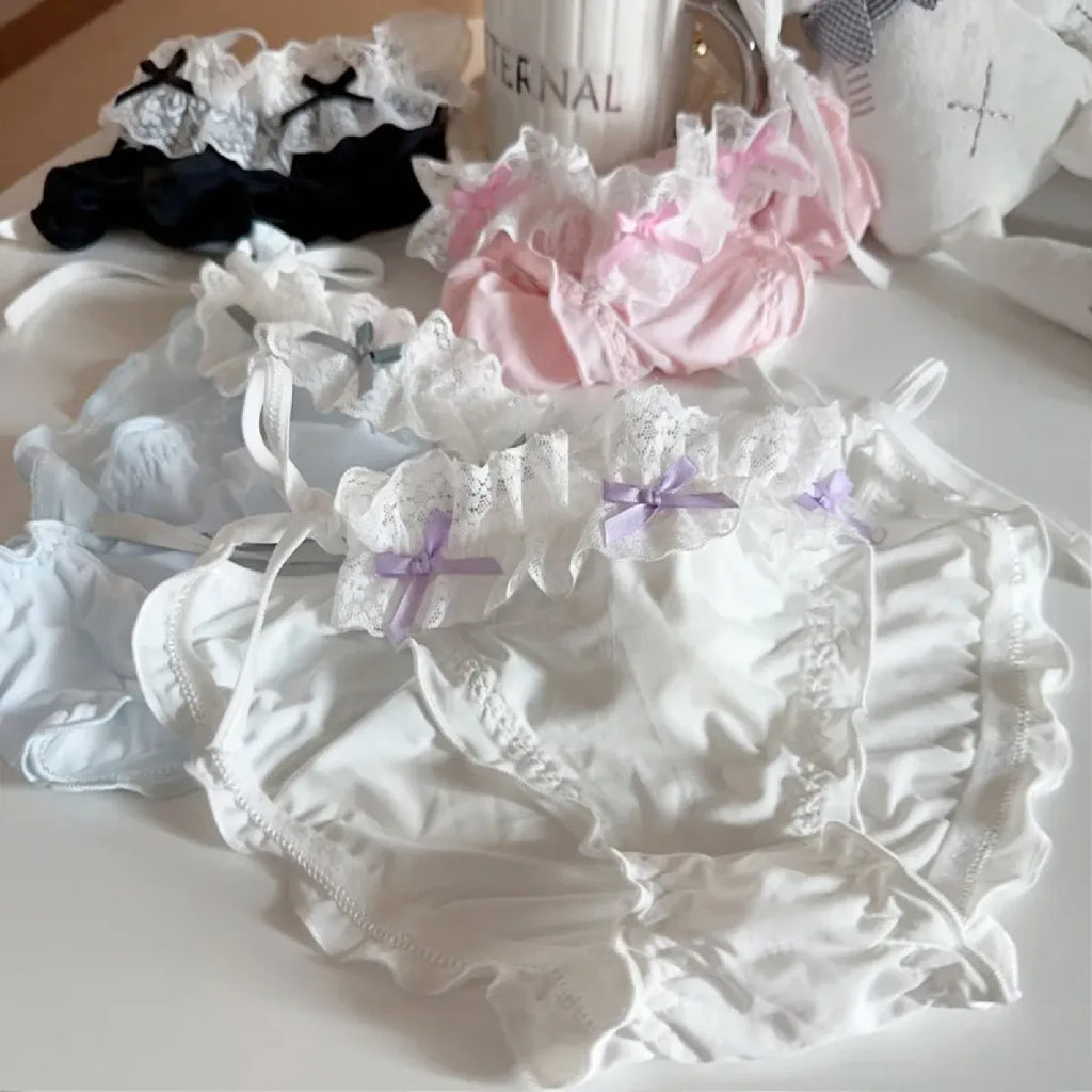 Lolita Ruffle Lace-Up Panties – Cute Low Waist Cotton Briefs - Women’s Clothing & Accessories - Panties - 3