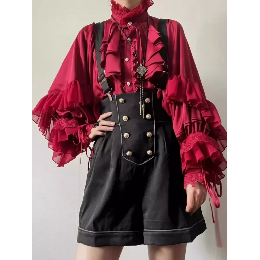 Lolita Ruffle Lace Lantern Sleeve Blouse - Women’s Clothing & Accessories - Blouse - 2