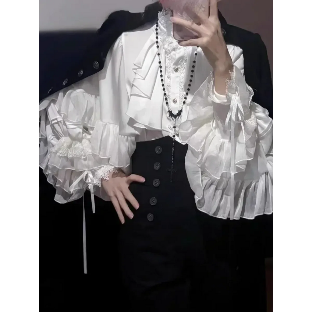 Lolita Ruffle Lace Lantern Sleeve Blouse - Women’s Clothing & Accessories - Blouse - 3