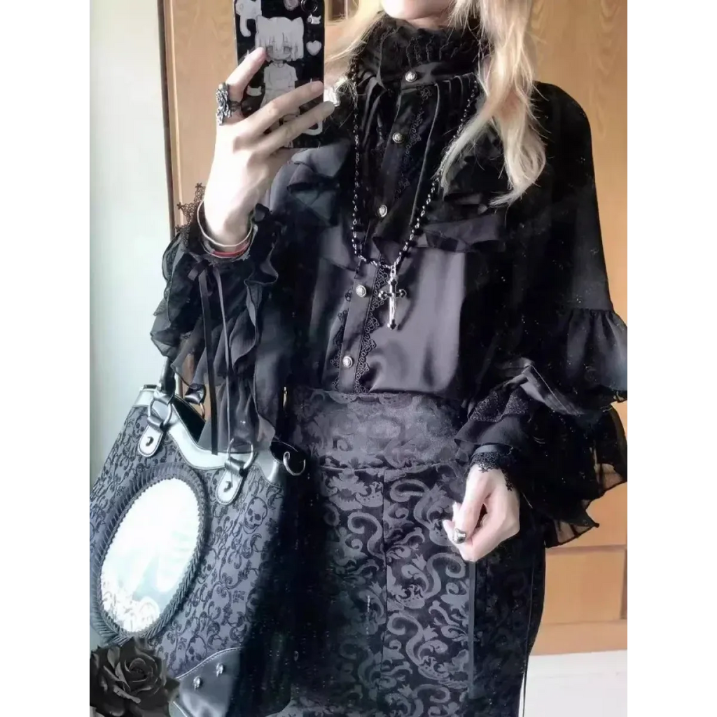 Lolita Ruffle Lace Lantern Sleeve Blouse - Women’s Clothing & Accessories - Blouse - 6