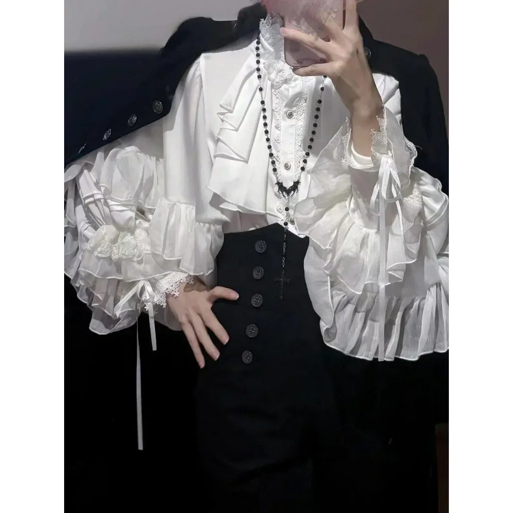 Lolita Ruffle Lace Lantern Sleeve Blouse - Women’s Clothing & Accessories - Blouse - 8