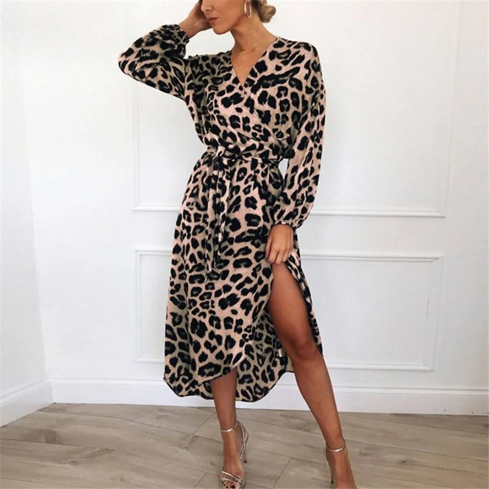 Long Leopard Printed Dress - All Dresses - 1