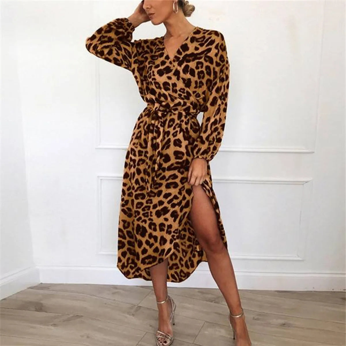 Long Leopard Printed Dress - All Dresses - 18