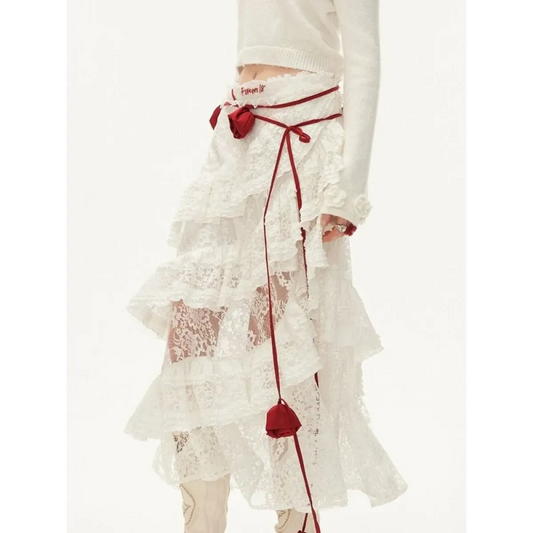 Fairycore Lace Ruffle Long Skirt - Bottoms - Skirts - 1
