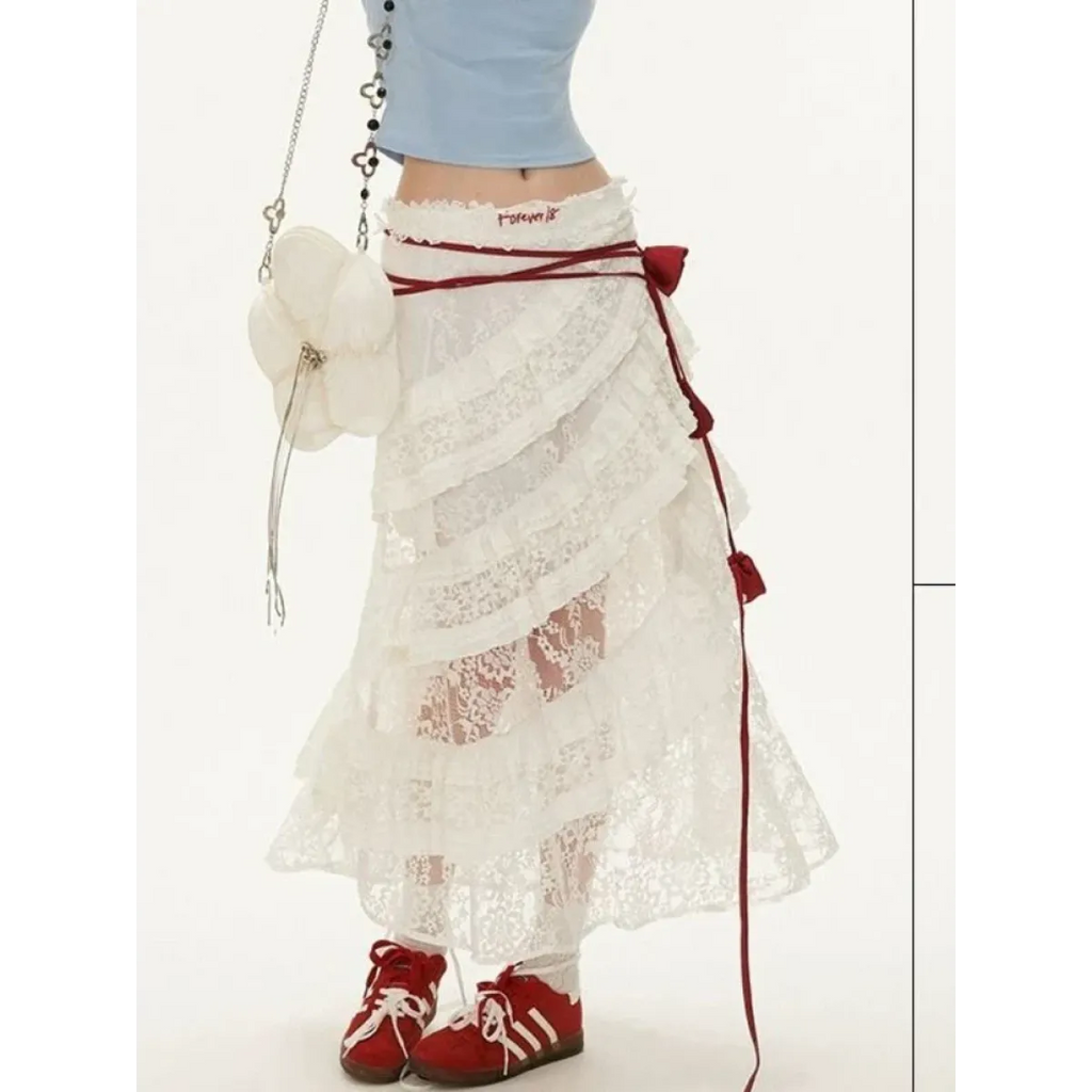 Fairycore Lace Ruffle Long Skirt - Bottoms - Skirts - 2