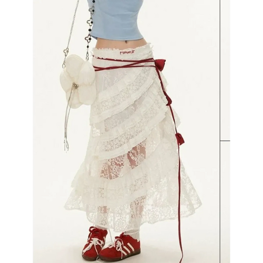Fairycore Lace Ruffle Long Skirt - Bottoms - Skirts - 2