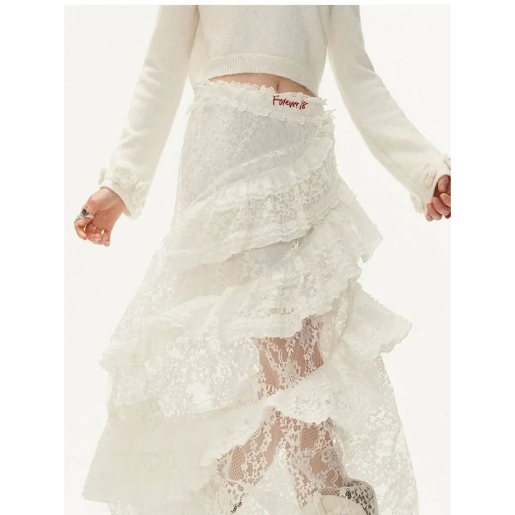 Fairycore Lace Ruffle Long Skirt - Bottoms - Skirts - 4