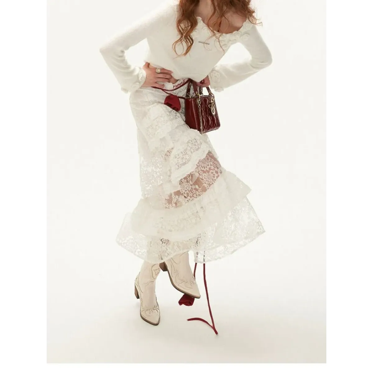 Fairycore Lace Ruffle Long Skirt - Bottoms - Skirts - 5