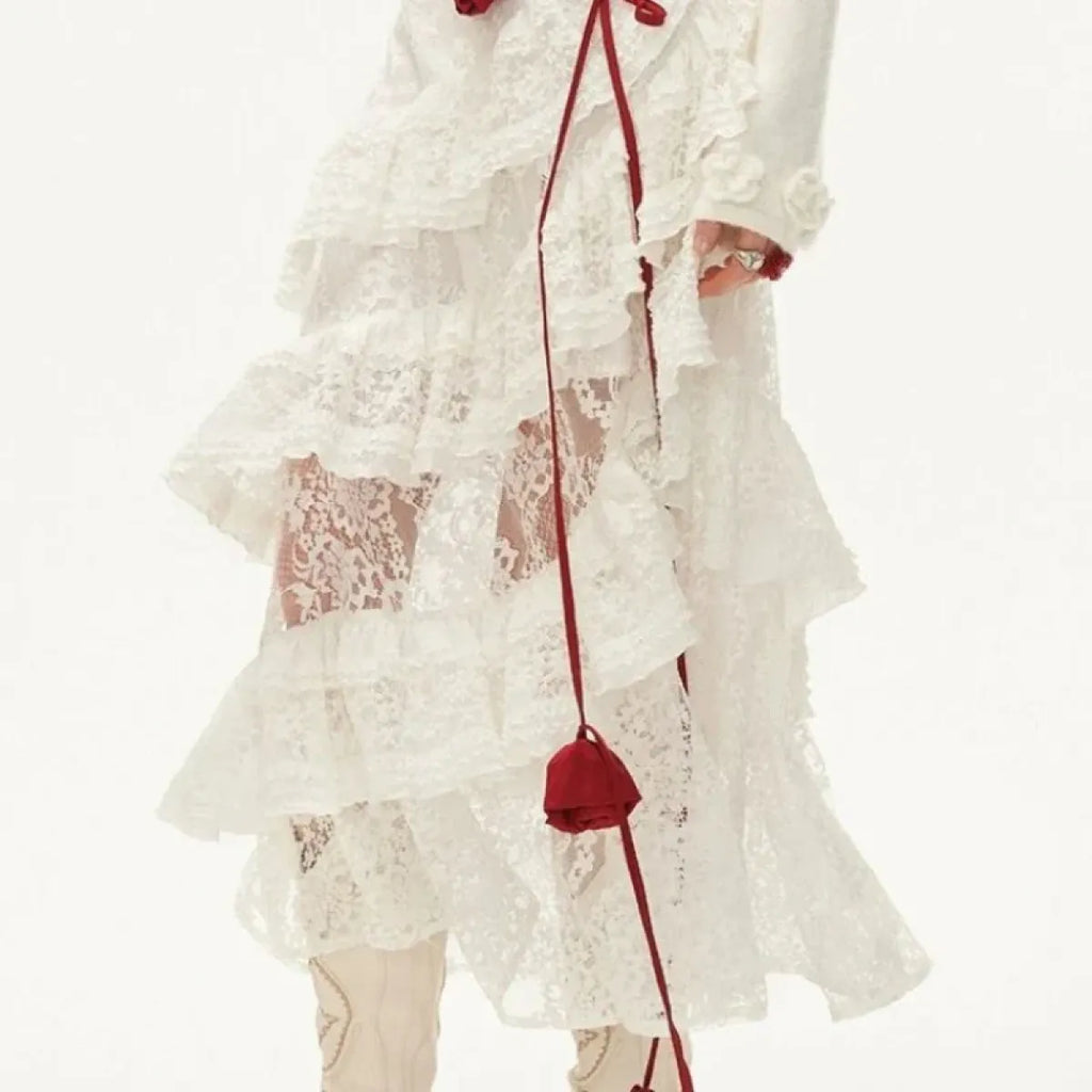 Fairycore Lace Ruffle Long Skirt - Bottoms - Skirts - 7