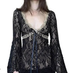 Coquette Lace V-Neck Grunge Long Sleeve Top - T-Shirts - T-Shirts - 6